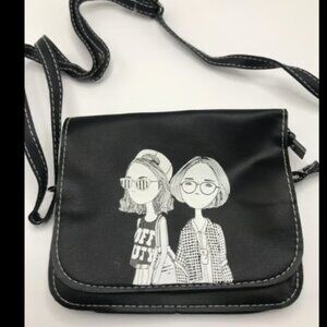 Women Bag BLACK COLOR TWO WOMEN Shoulder Crossbody Bag PU Square Mob